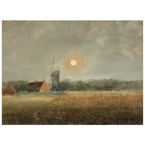 Mill at Latem in the full moon / Trees at the waterfront